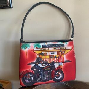 Retro Drive-in Motorcycle Girl Sequin Rockabilly Shoulder Purse